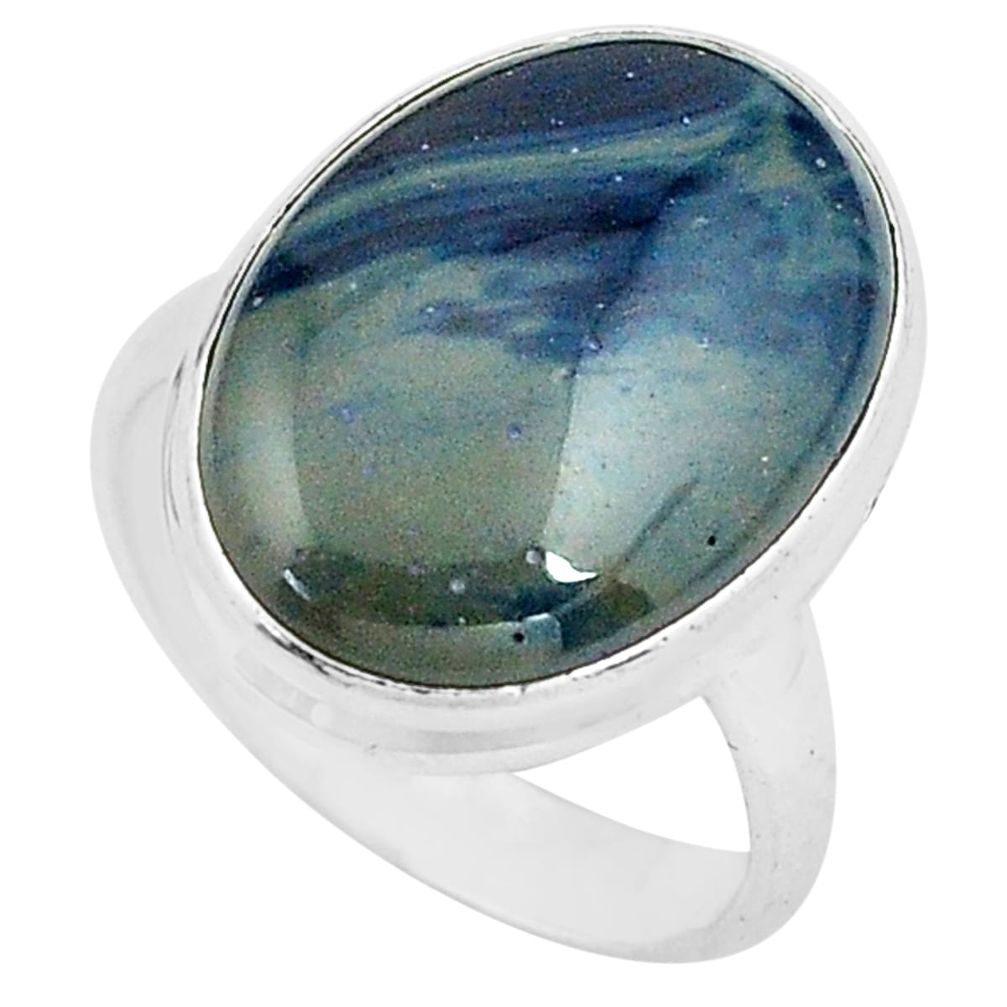 14.40cts natural blue swedish slag 925 silver solitaire ring size 8 p80722