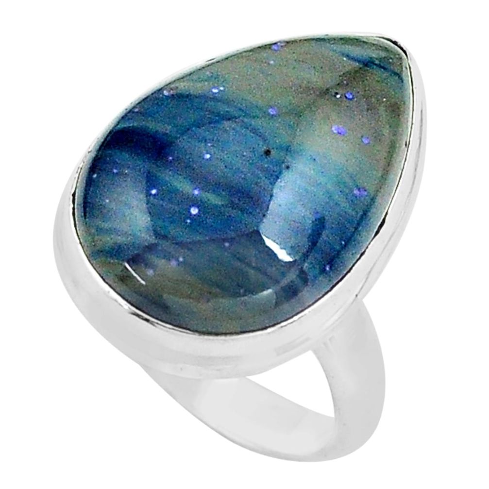 14.42cts natural blue swedish slag 925 silver solitaire ring size 6.5 p80723