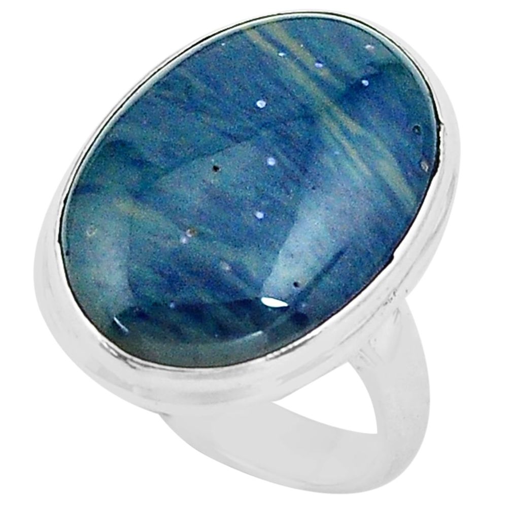 15.02cts natural blue swedish slag 925 silver solitaire ring size 7.5 p80726