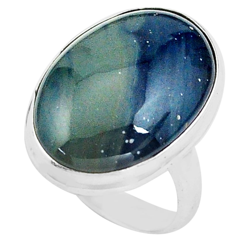 14.40cts natural blue swedish slag 925 silver solitaire ring size 6.5 p80727