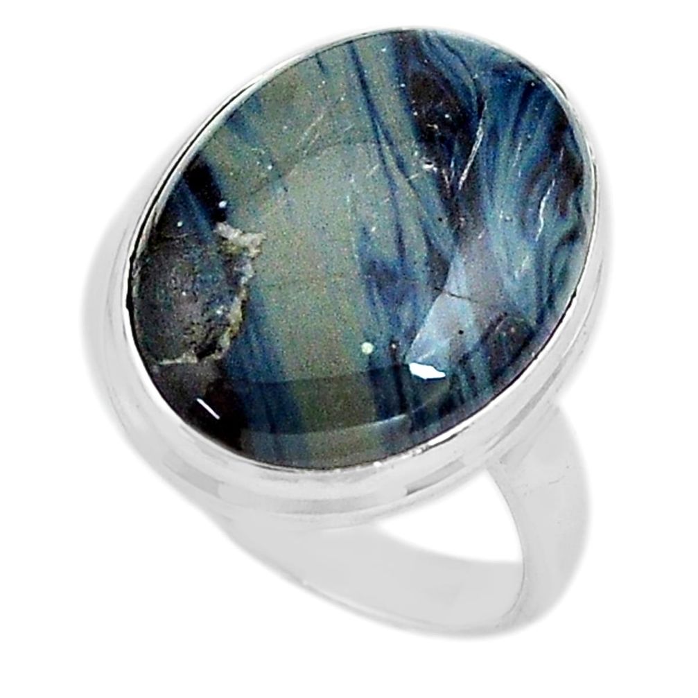 16.06cts natural blue swedish slag 925 silver solitaire ring size 8.5 p80731