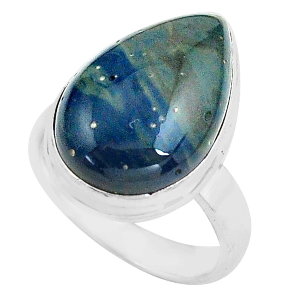 11.89cts natural blue swedish slag 925 silver solitaire ring size 7 p80732