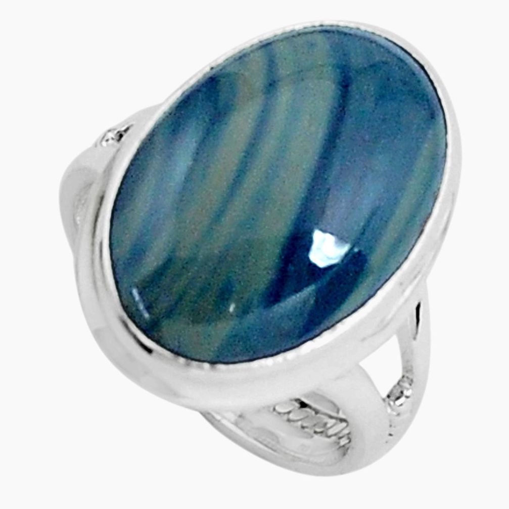 13.84cts natural blue swedish slag oval 925 silver solitaire ring size 7 p45925