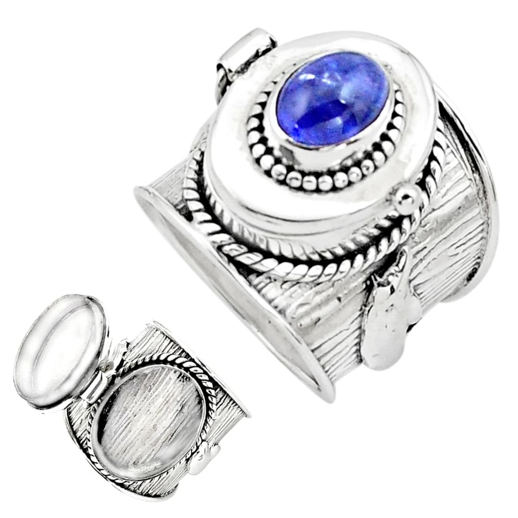 1.85cts natural blue tanzanite 925 sterling silver poison box ring size 8 p75550