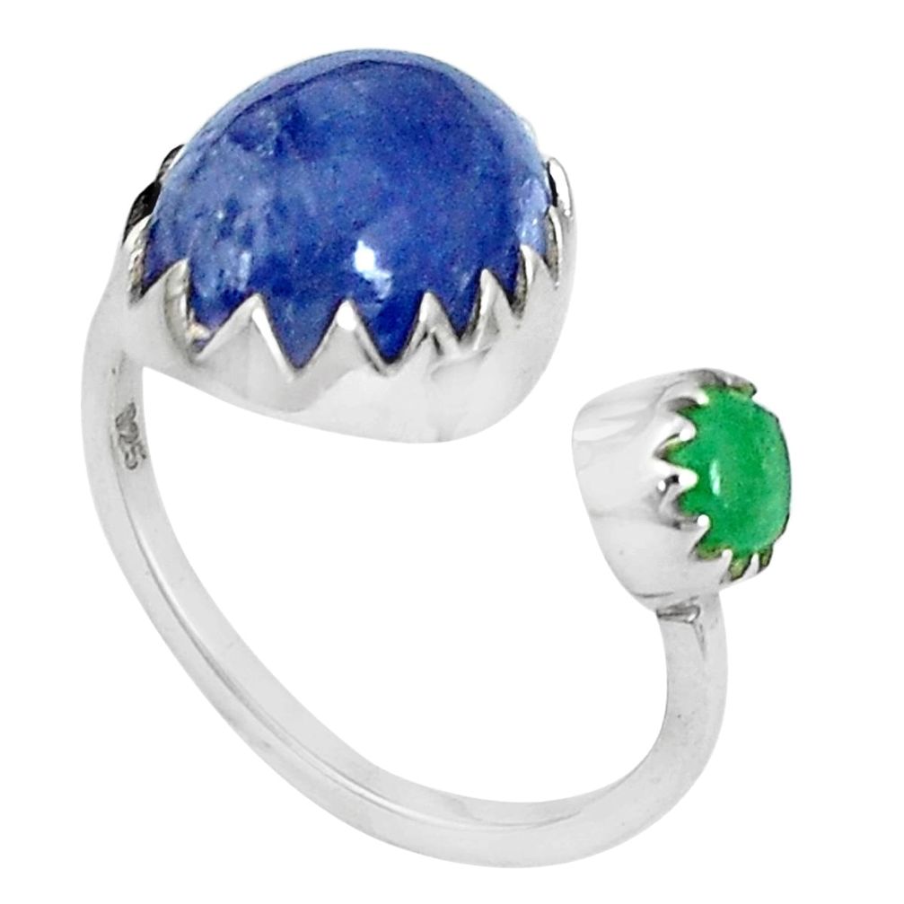 7.50cts natural blue tanzanite emerald 925 silver adjustable ring size 6 p33151