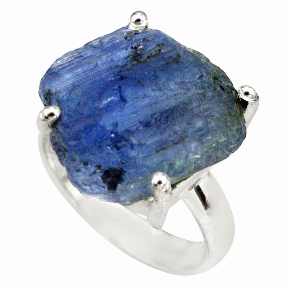 17.69cts natural blue tanzanite rough 925 silver solitaire ring size 7.5 p79786