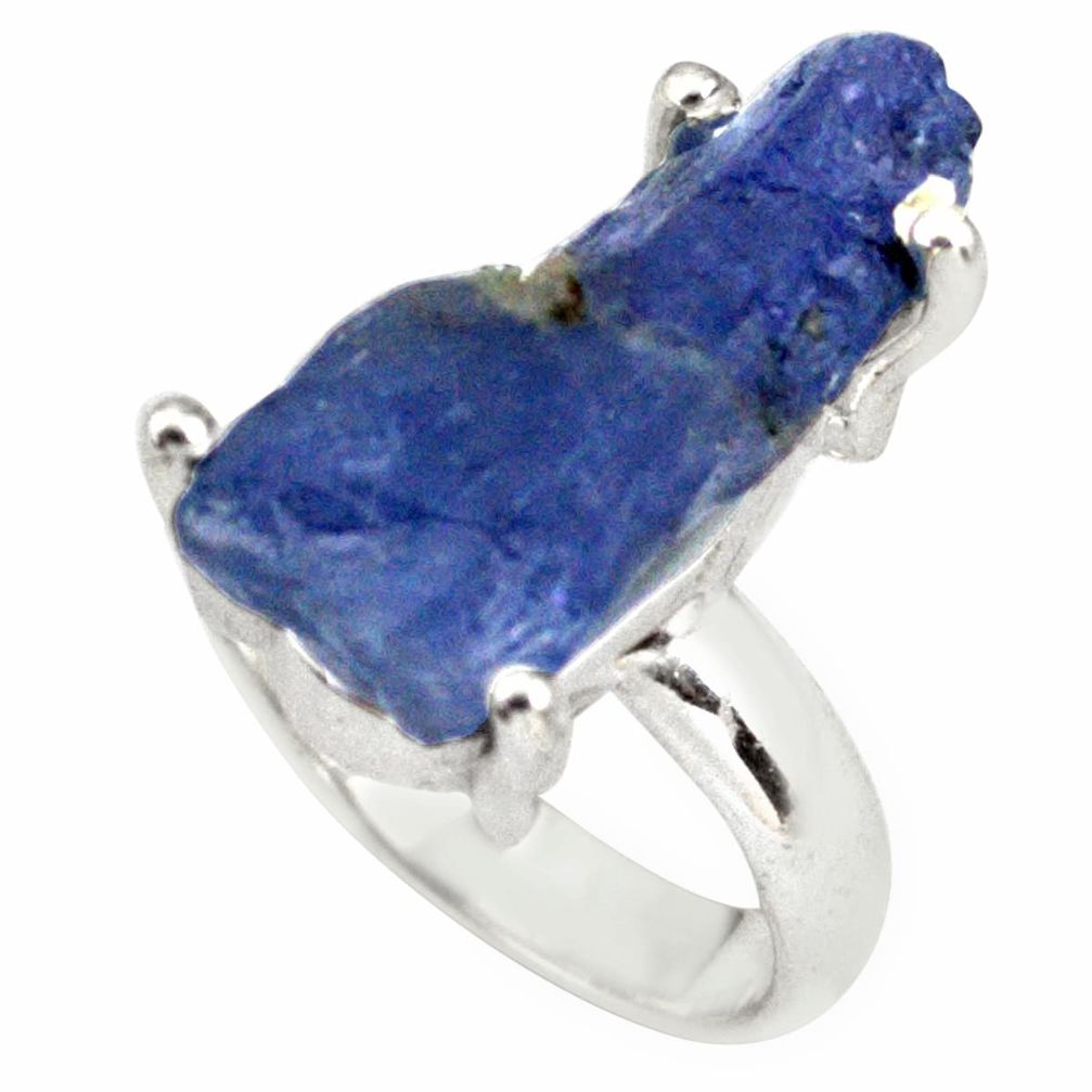 9.65cts natural blue tanzanite rough 925 silver solitaire ring size 6 p79797