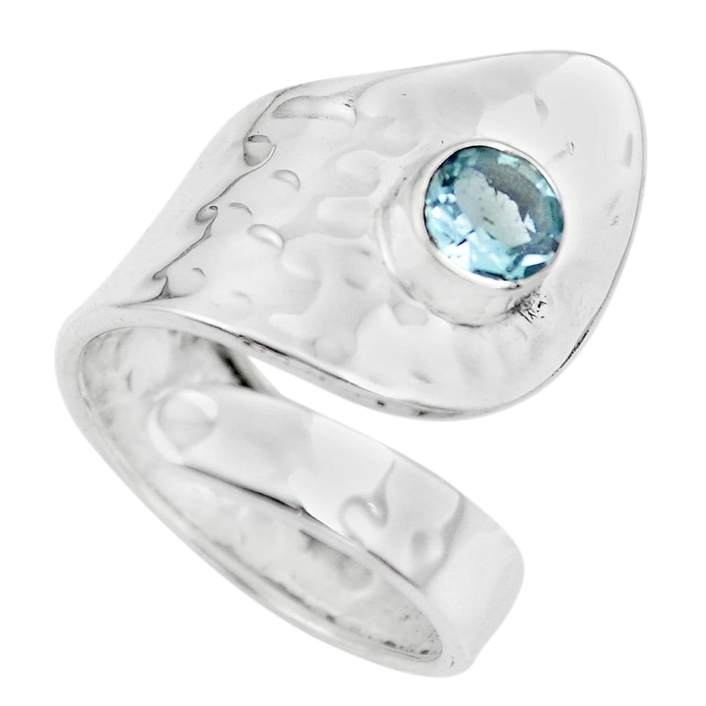 1.21cts natural blue topaz 925 silver adjustable solitaire ring size 8 p61756