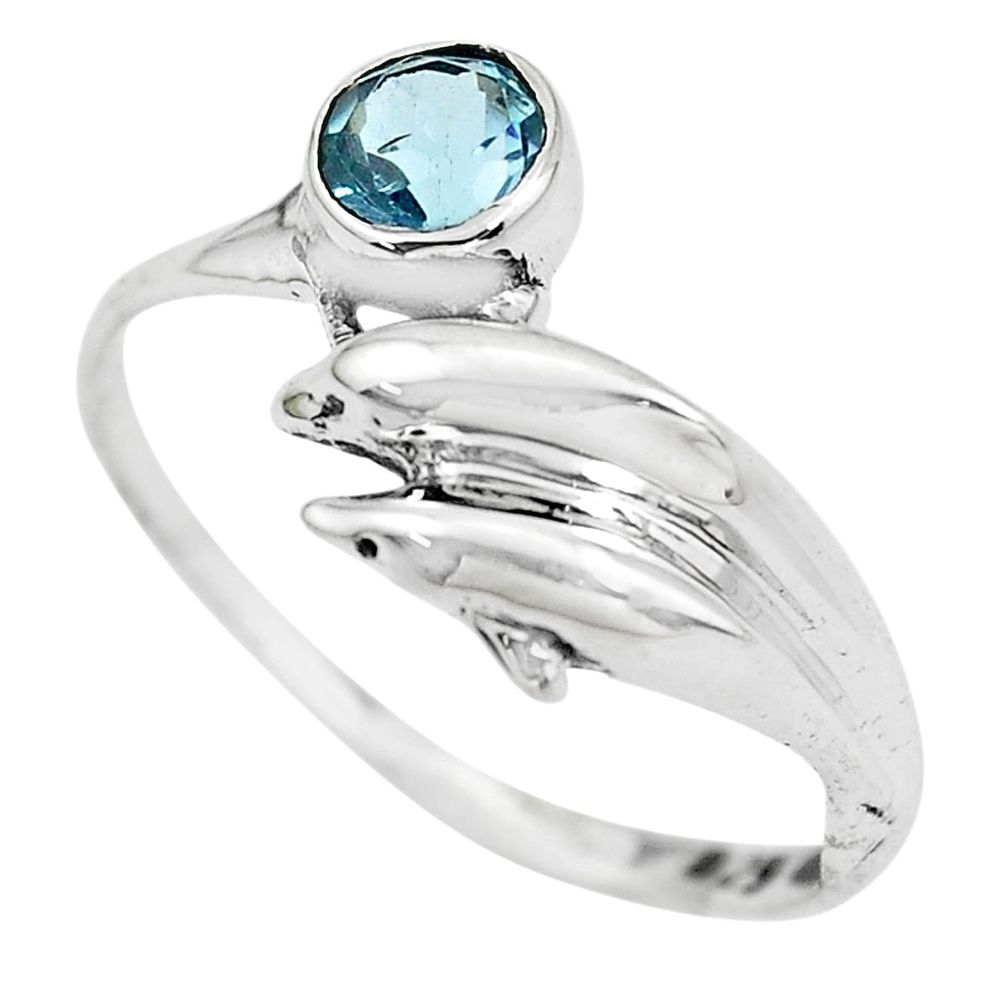 1.12cts natural blue topaz 925 silver dolphin solitaire ring size 9 p61785
