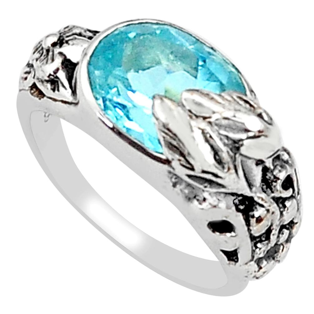 4.21cts natural blue topaz 925 silver solitaire flower ring size 6 p81638