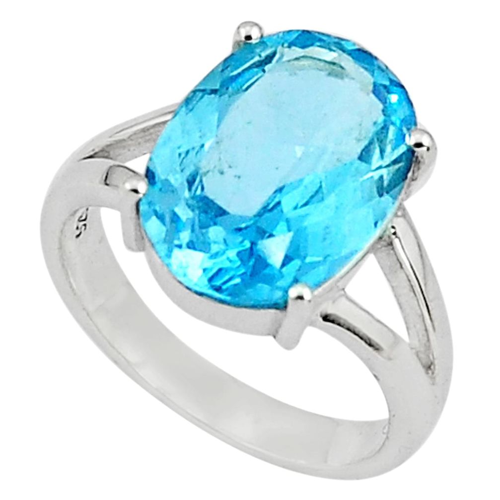 6.58cts natural blue topaz 925 silver solitaire ring jewelry size 8.5 p81809