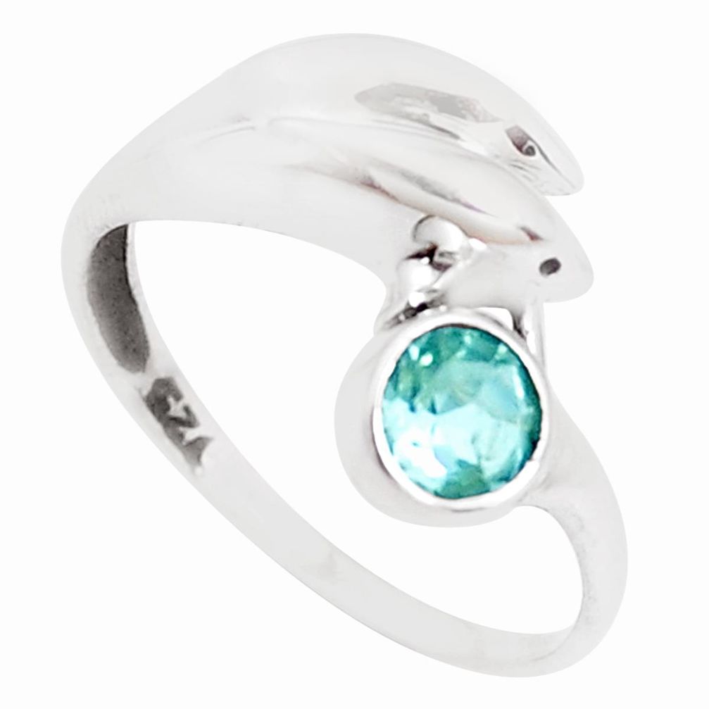 0.99cts natural blue topaz 925 sterling silver dolphin ring size 6 p39184