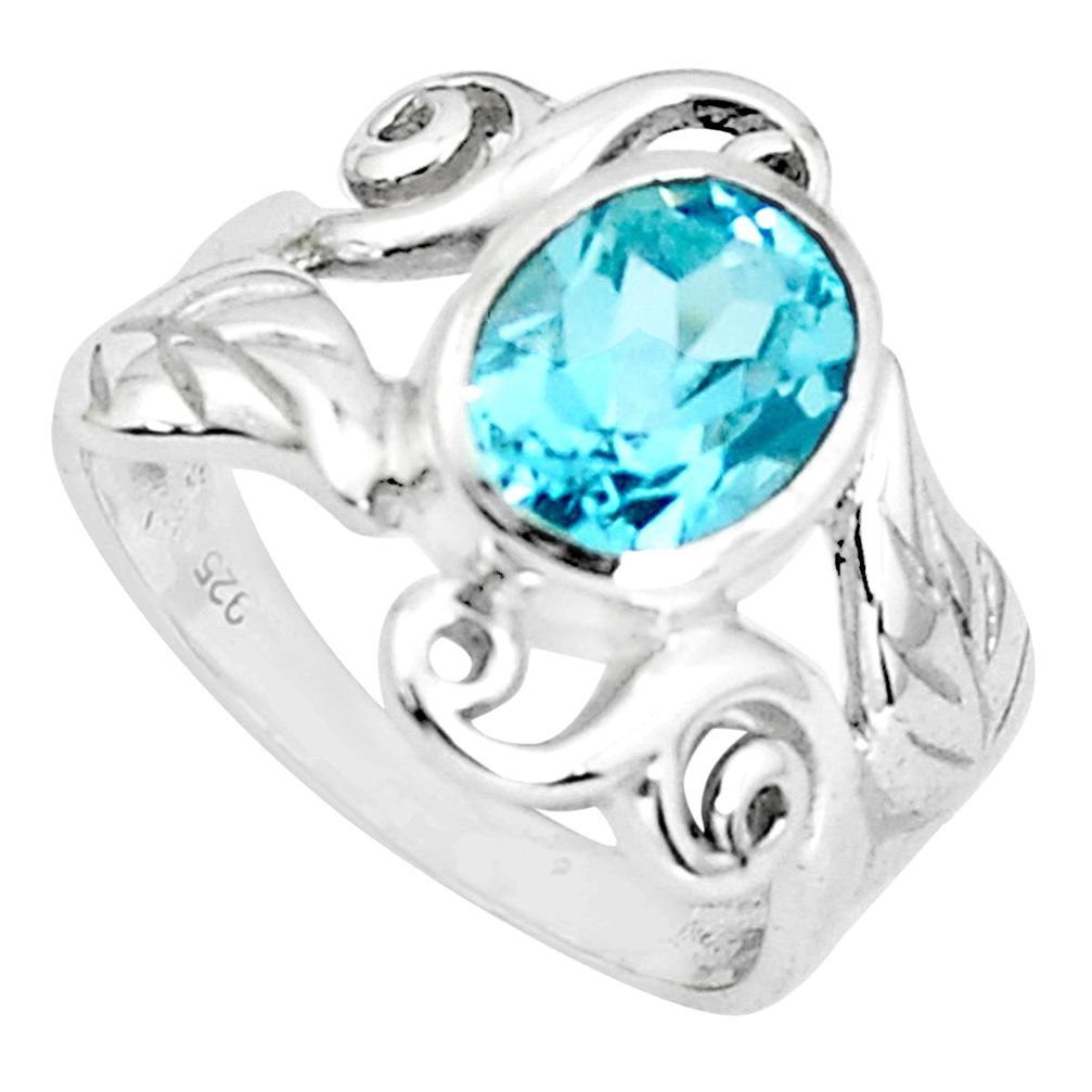 3.42cts natural blue topaz 925 sterling silver solitaire ring size 7.5 p36943