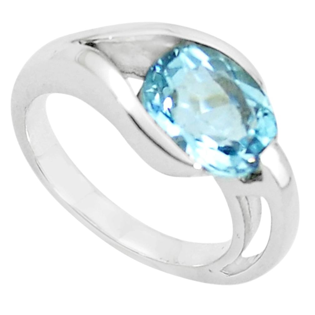 4.82cts natural blue topaz 925 sterling silver solitaire ring size 7.5 p62389