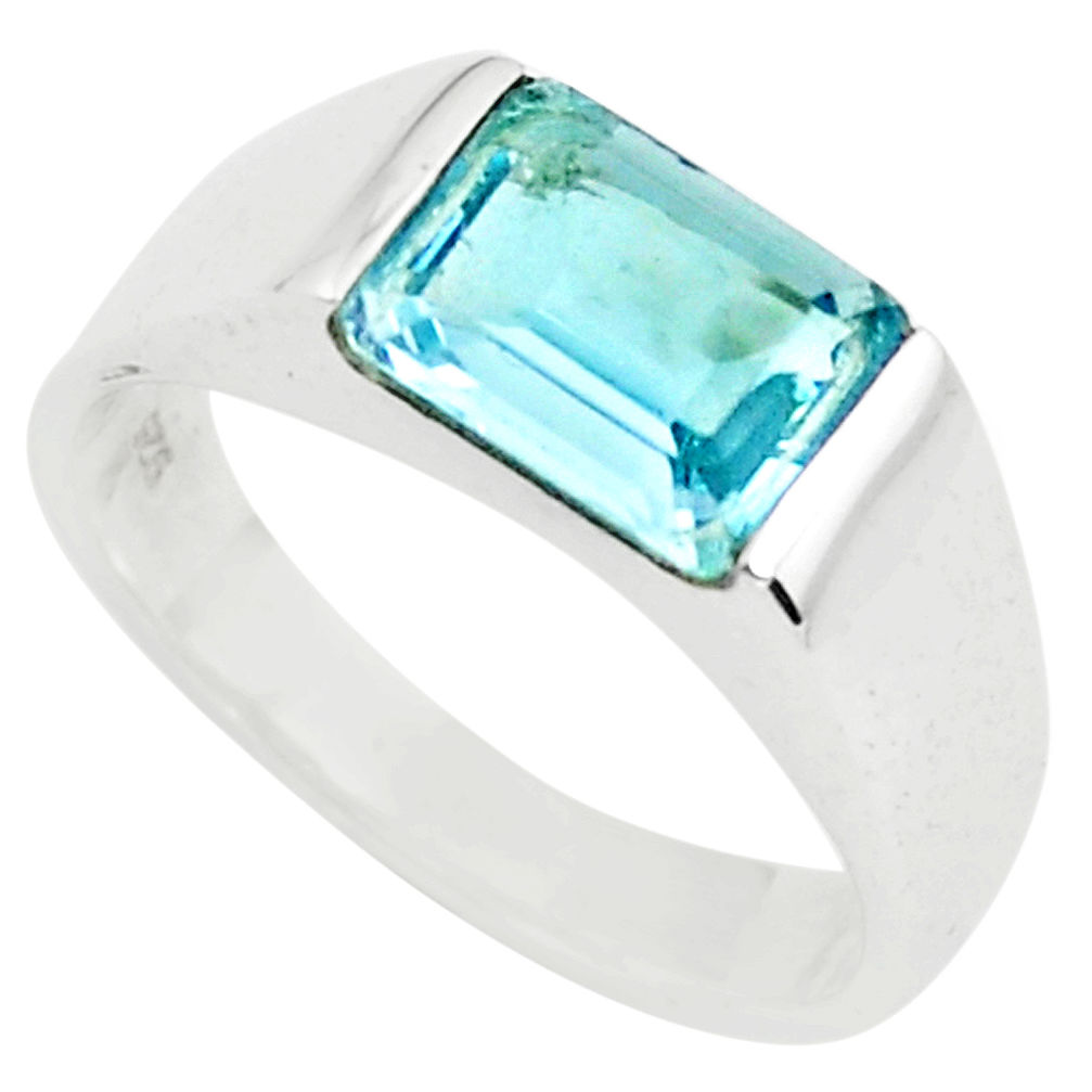 3.31cts natural blue topaz 925 sterling silver solitaire ring size 7.5 p73186