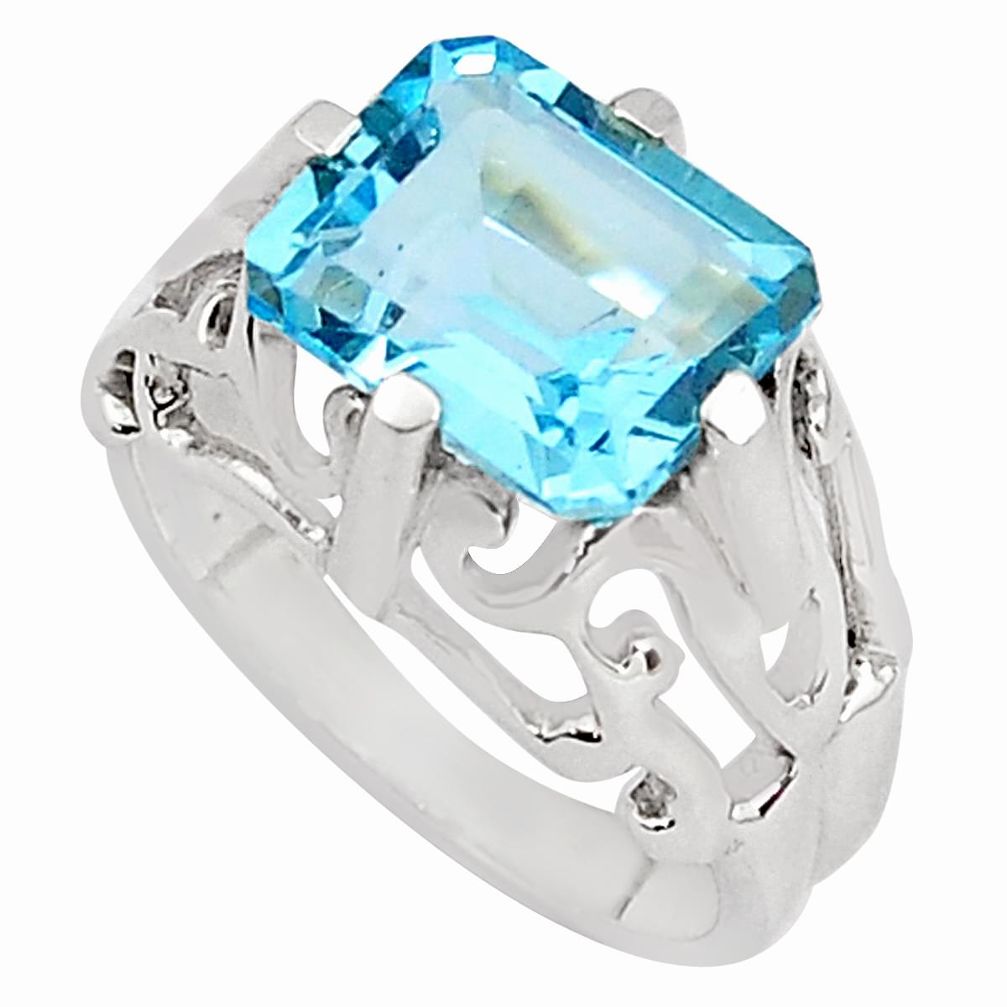 5.60cts natural blue topaz 925 sterling silver solitaire ring size 7.5 p81717