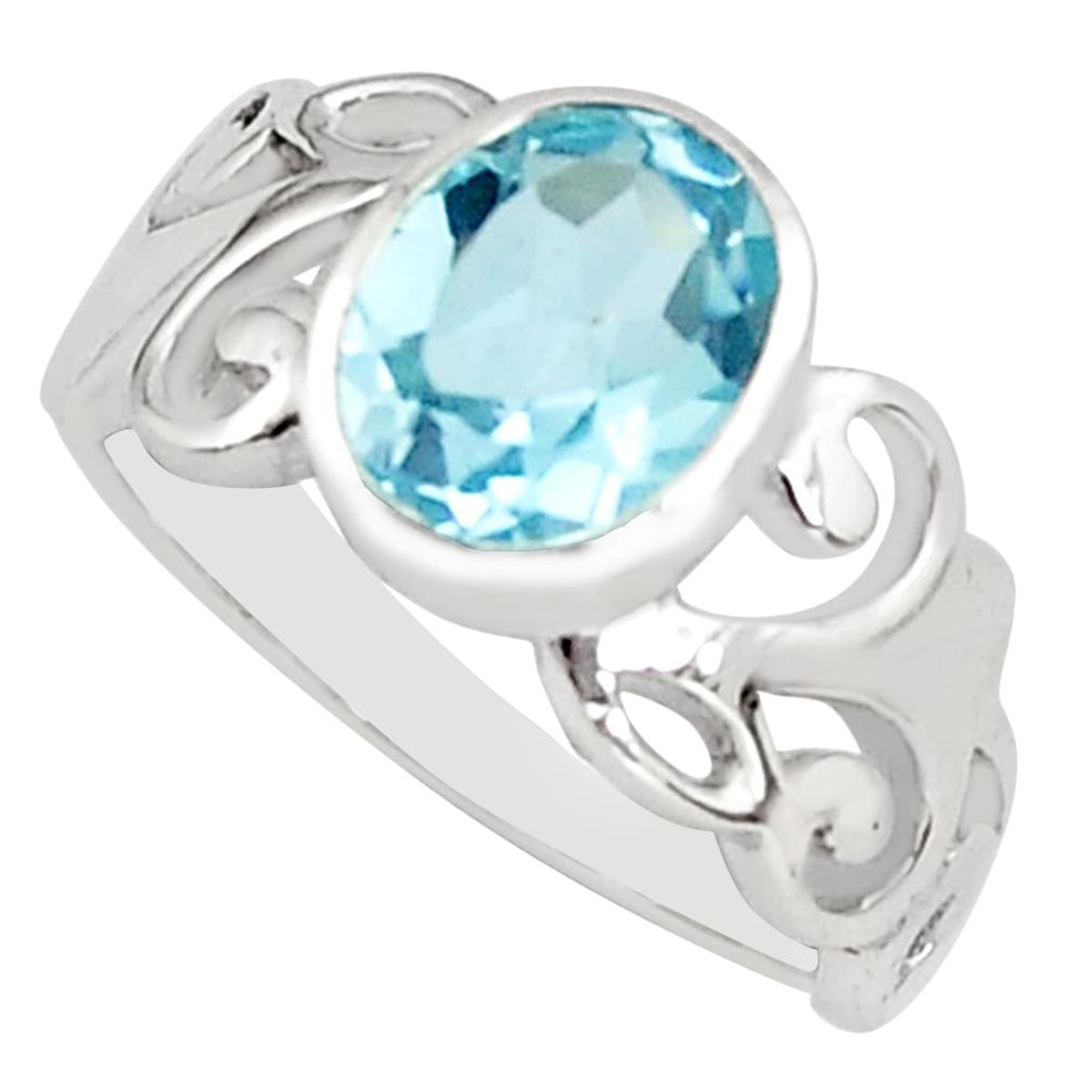 3.19cts natural blue topaz 925 sterling silver solitaire ring size 6.5 p81756