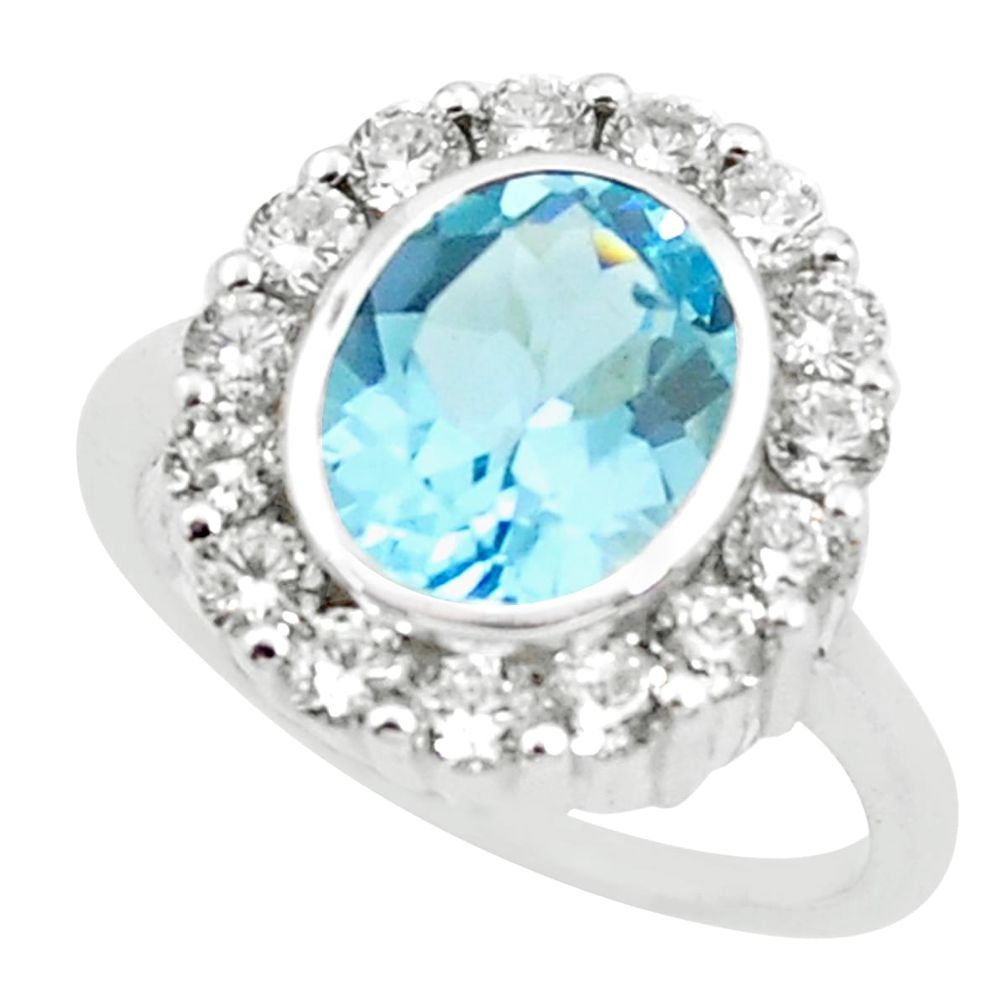7.40cts natural blue topaz white topaz 925 silver ring size 7.5 p62066