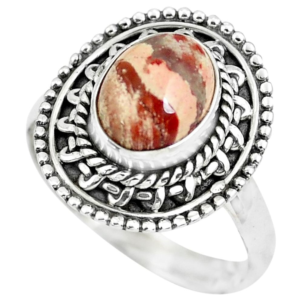 3.01cts natural brecciated jasper 925 silver solitaire ring size 7 p63253