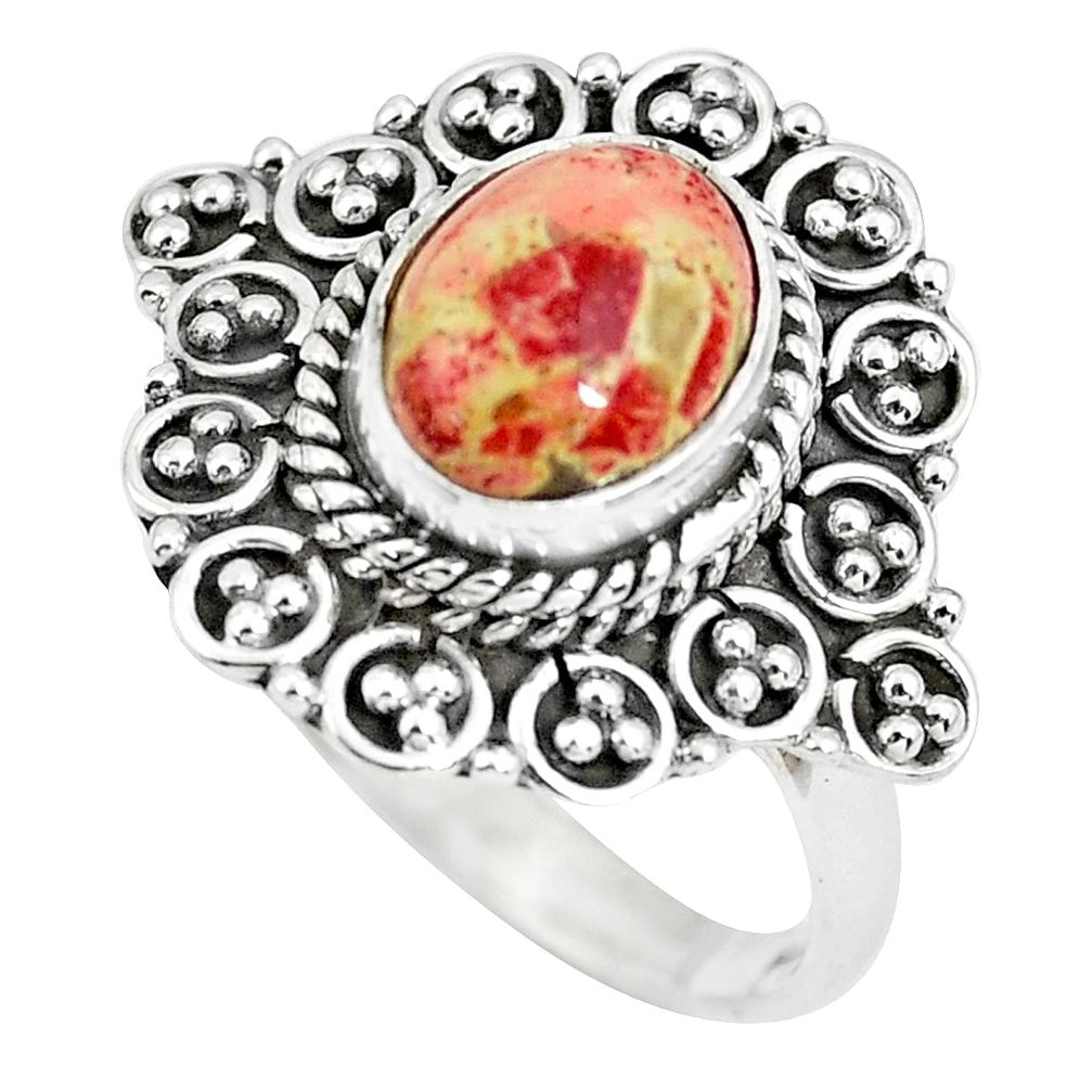 3.35cts natural brecciated jasper 925 silver solitaire ring size 7.5 p63254