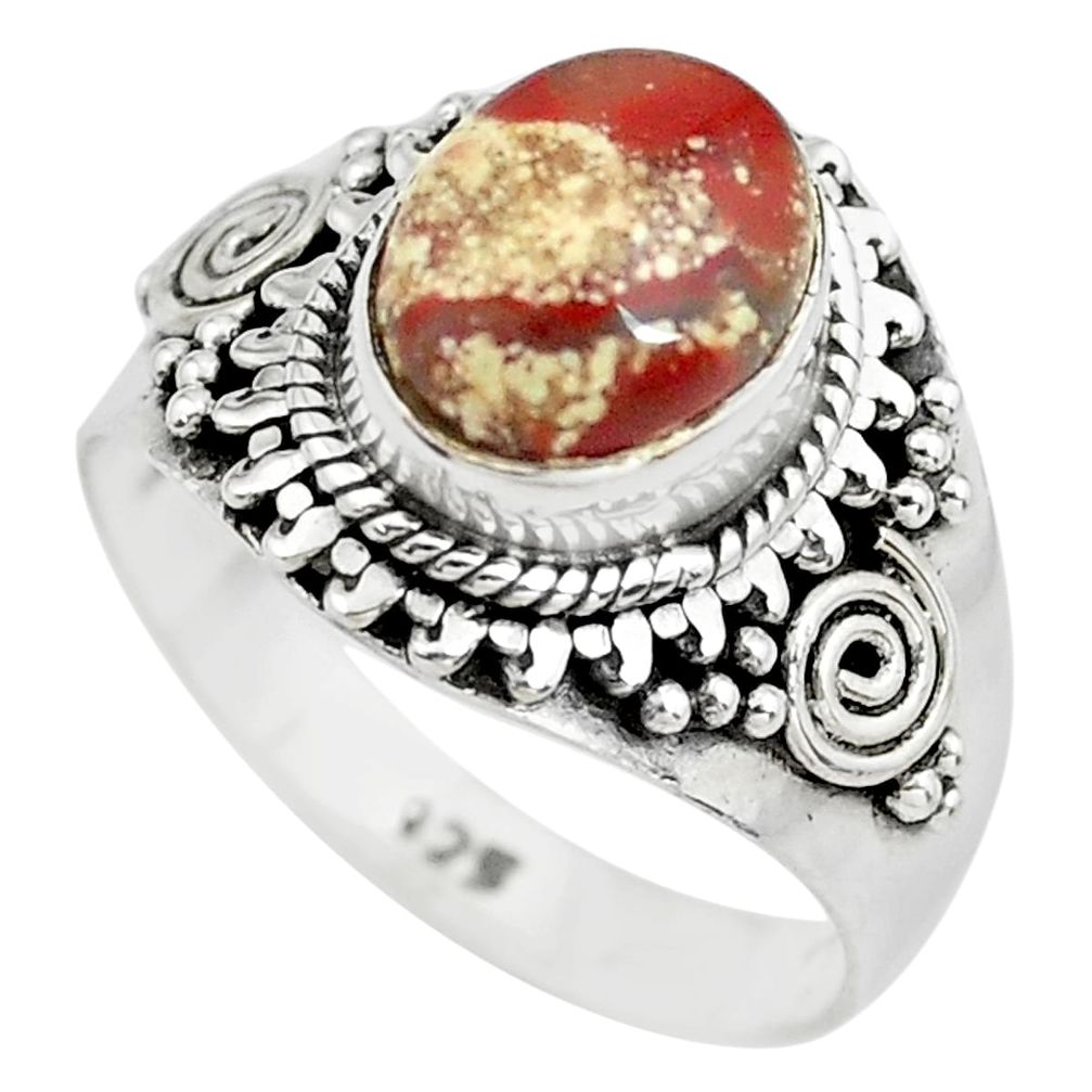 3.19cts natural brecciated jasper 925 silver solitaire ring size 7 p71868