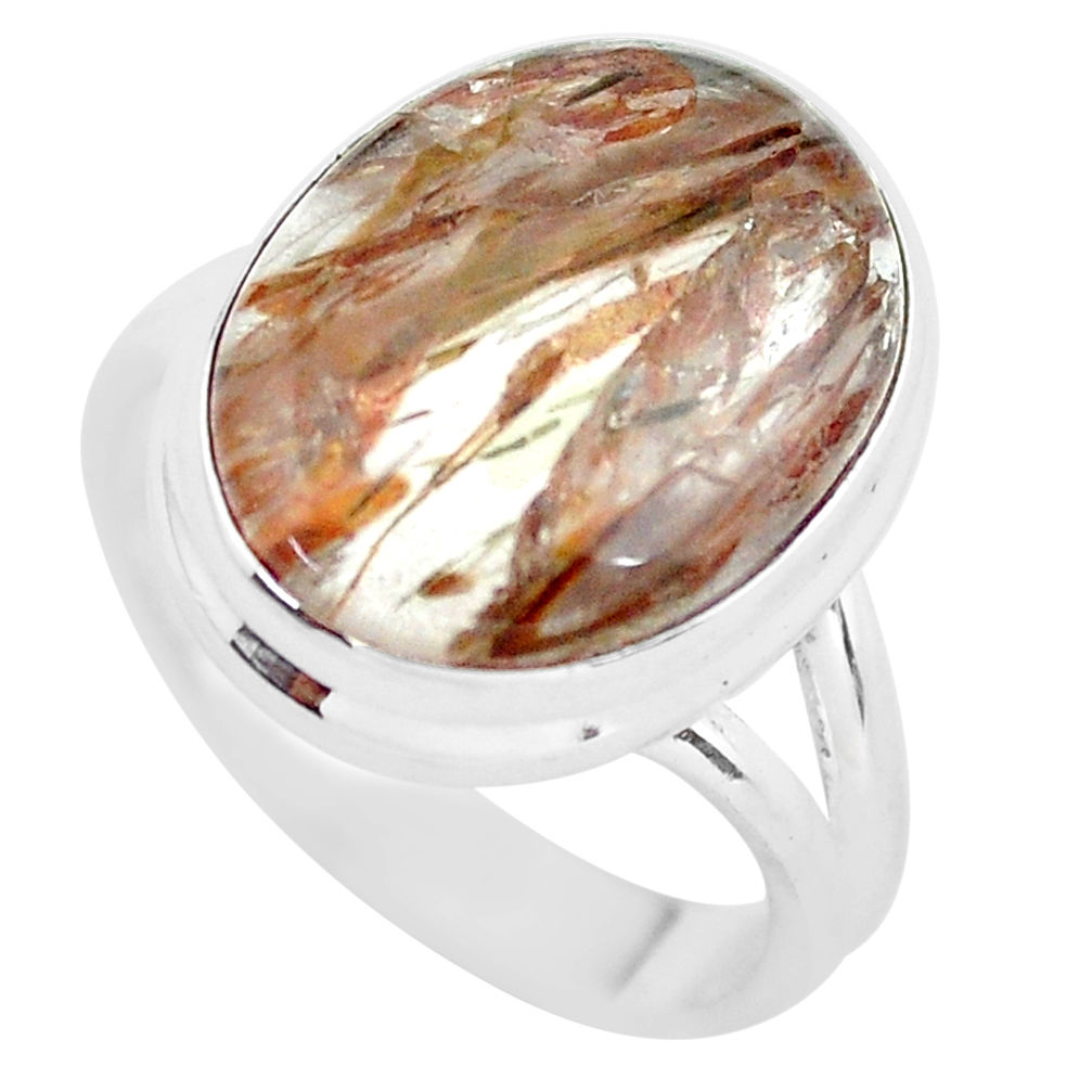 9.67cts natural bronze tourmaline rutile silver solitaire ring size 7.5 p55574