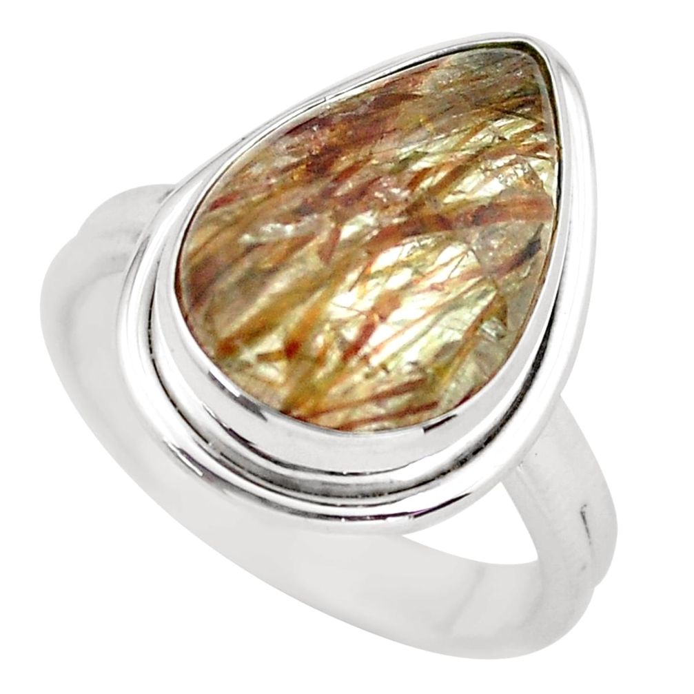 9.30cts natural bronze tourmaline rutile silver solitaire ring size 8.5 p55587