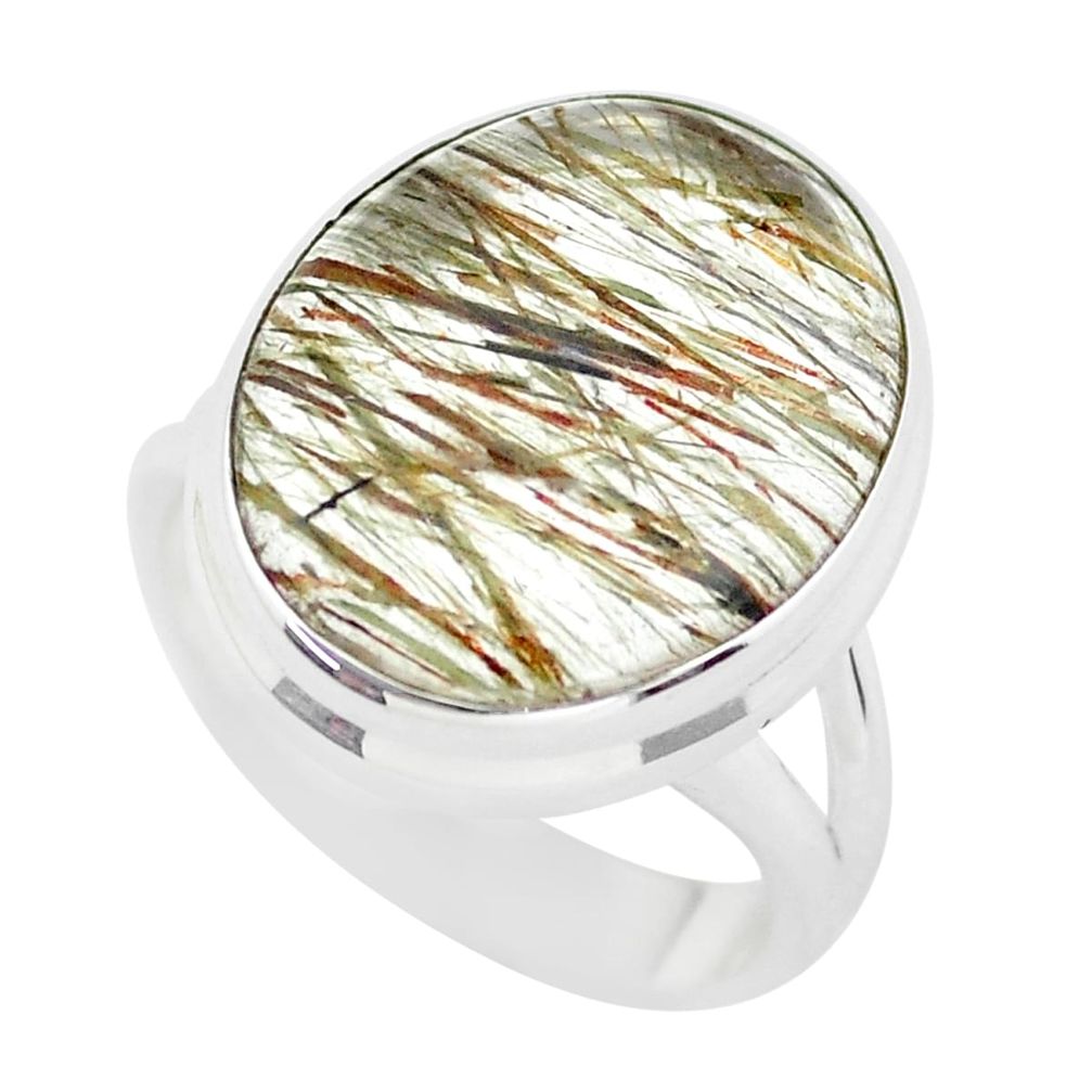 12.52cts natural bronze tourmaline rutile silver solitaire ring size 7 p55603