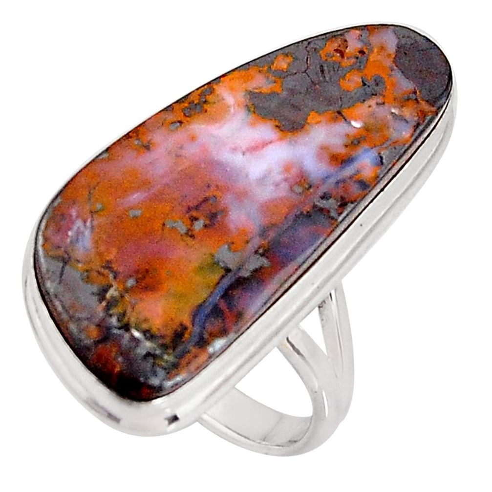 20.86cts natural brown boulder opal 925 silver 14k gold ring size 7 p92736