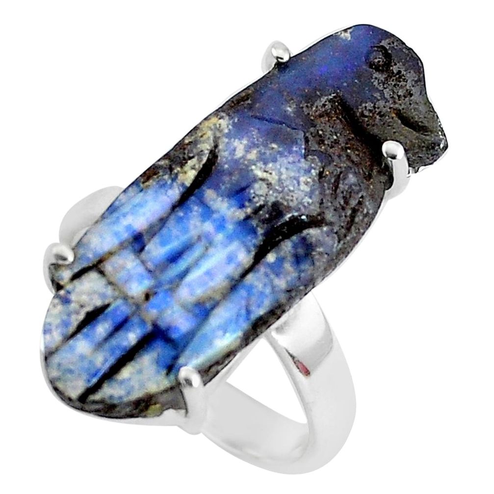 16.73cts natural brown boulder opal carving 925 silver ring size 8.5 p46597