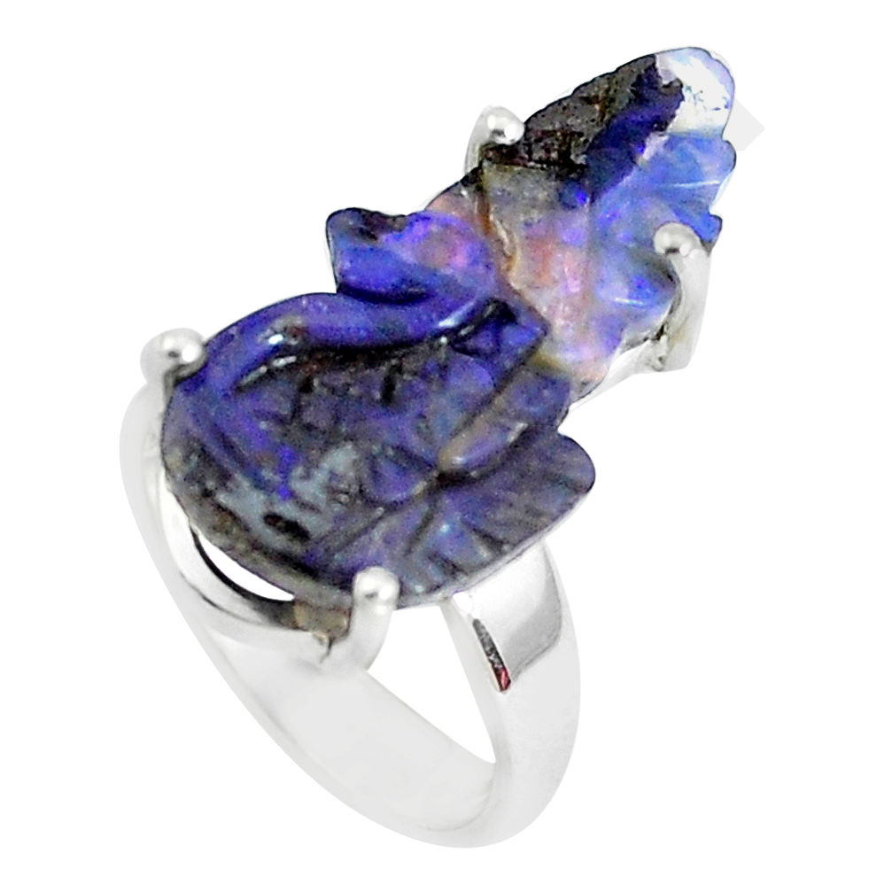 13.67cts natural brown boulder opal carving 925 silver ring size 5 p46636