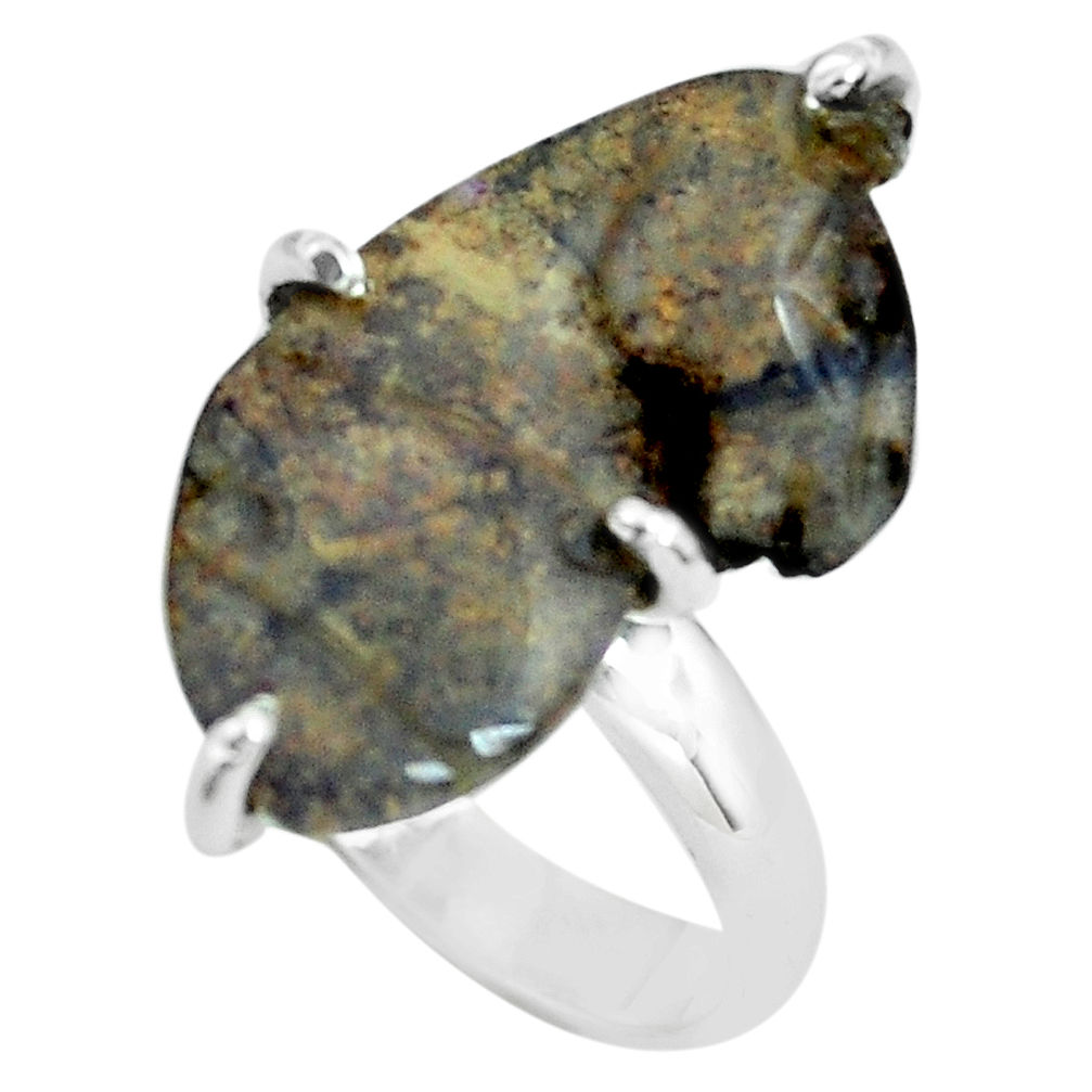 9.86cts natural brown boulder opal carving 925 silver ring size 5 p69412