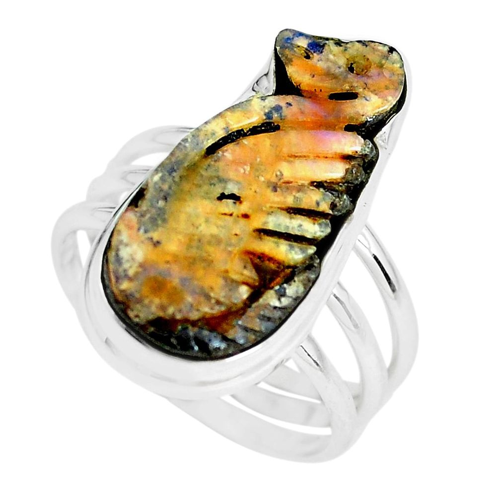 11.62cts natural brown boulder opal carving silver solitaire ring size 9 p65581