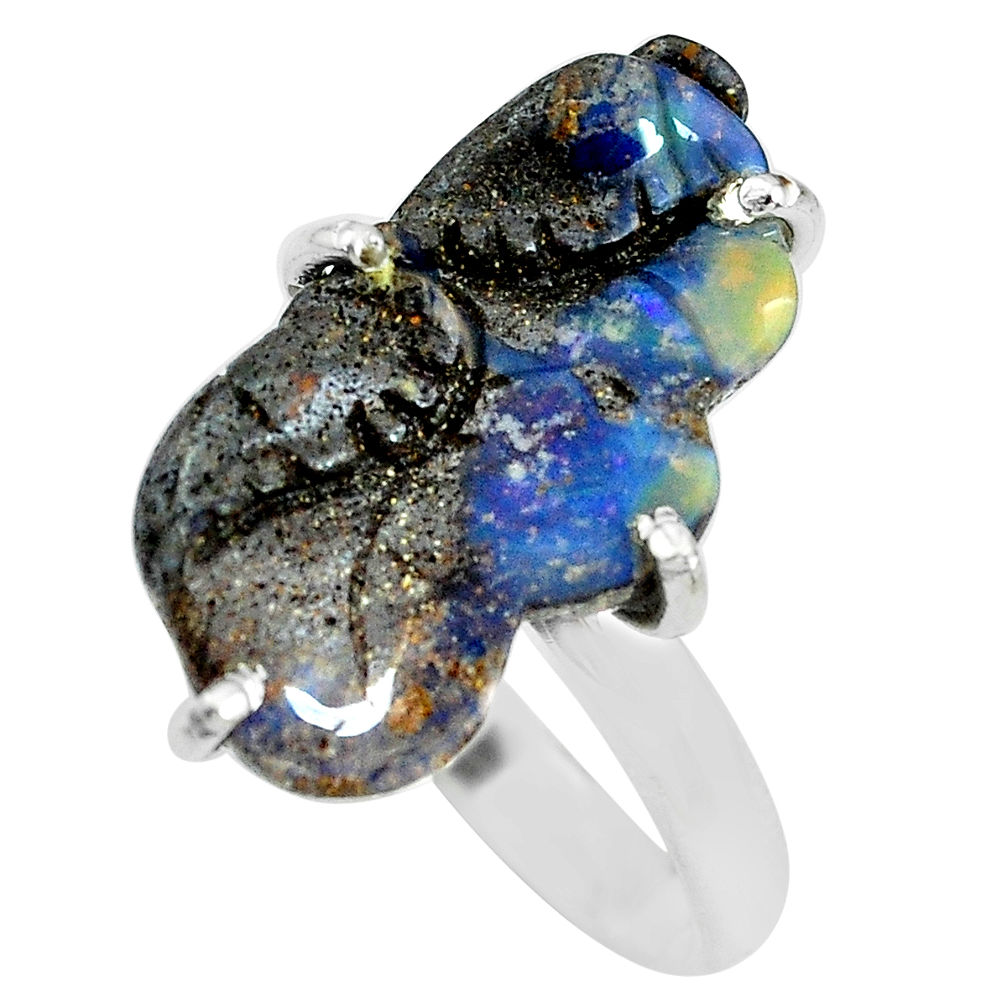 11.66cts natural brown boulder opal carving silver solitaire ring size 10 p69302