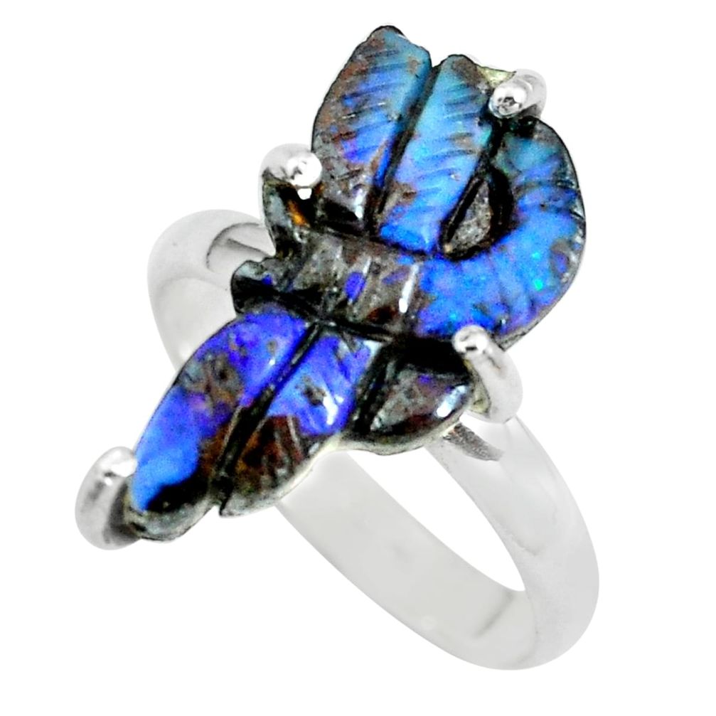 10.76cts natural brown boulder opal carving silver solitaire ring size 9 p69312