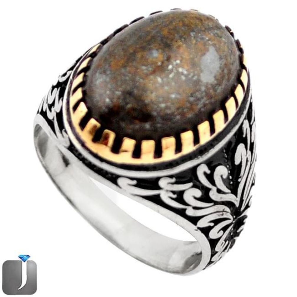 14.34cts NATURAL BROWN BRONZITE 925 STERLING SILVER MENS RING SIZE 11 F38715