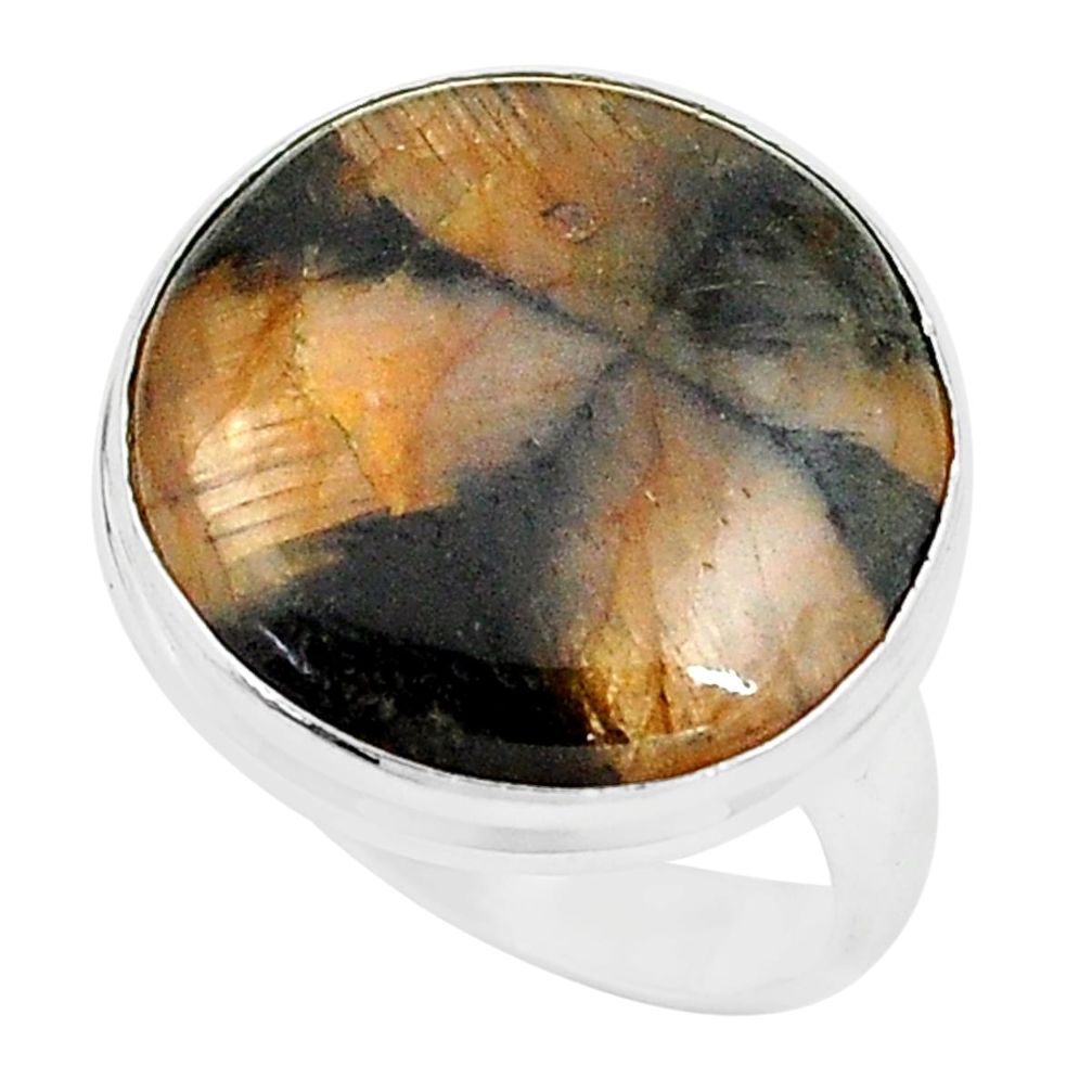 17.55cts natural brown chiastolite 925 silver solitaire ring size 8.5 p80562