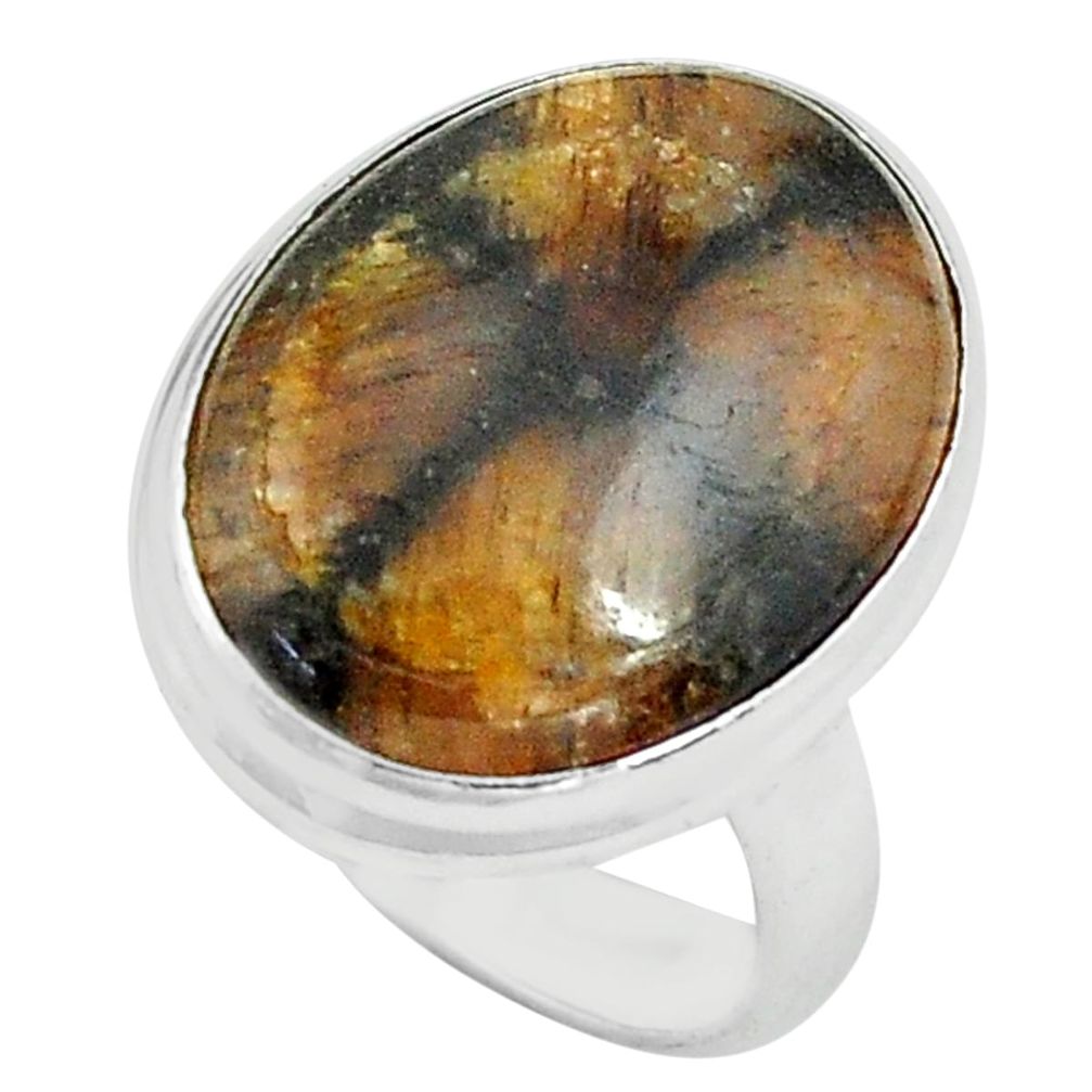 17.22cts natural brown chiastolite 925 silver solitaire ring size 7 p80565