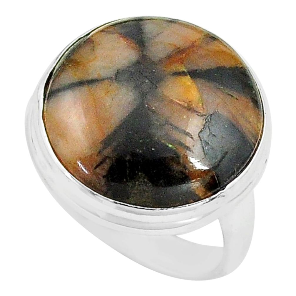 18.68cts natural brown chiastolite 925 silver solitaire ring size 8.5 p80569