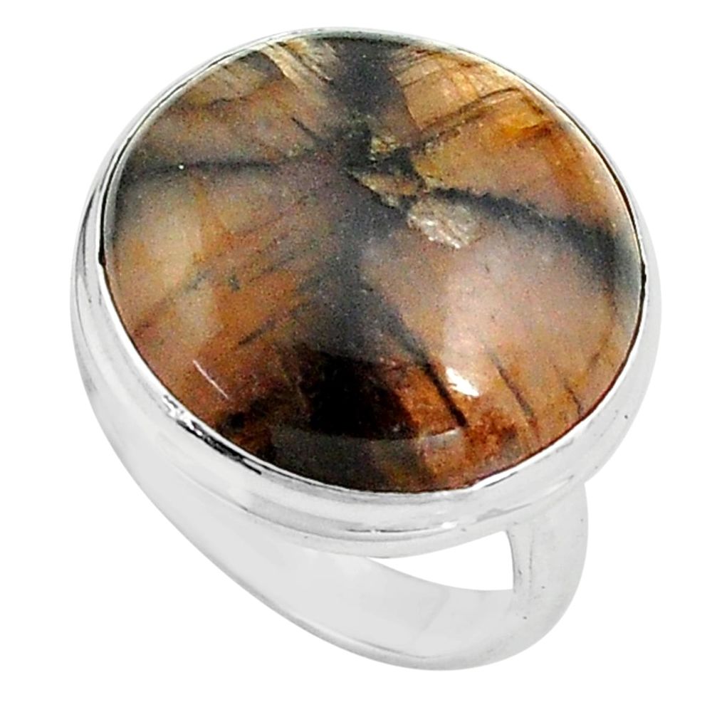 21.48cts natural brown chiastolite 925 silver solitaire ring size 8 p80571