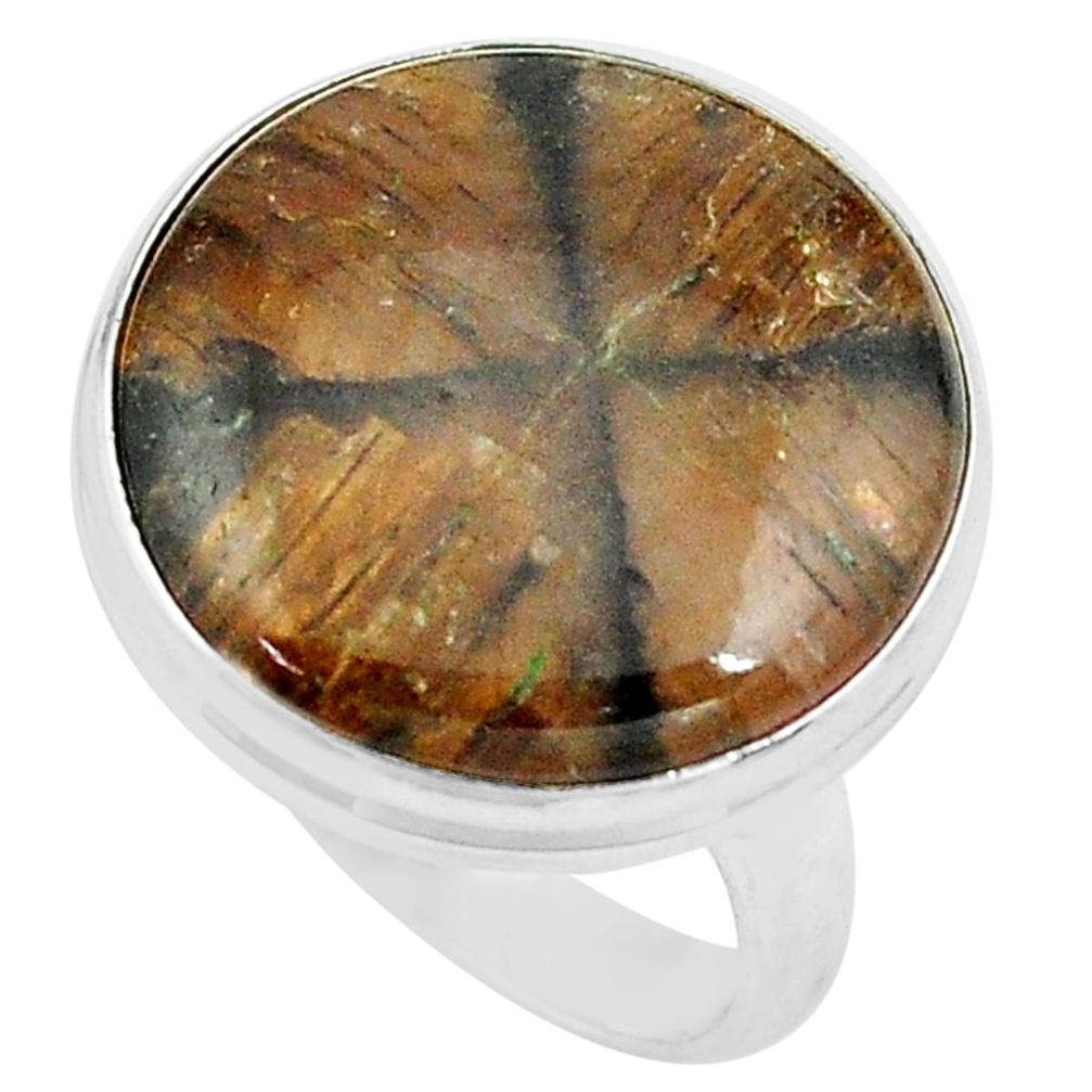 25.00cts natural brown chiastolite 925 silver solitaire ring size 8.5 p80573