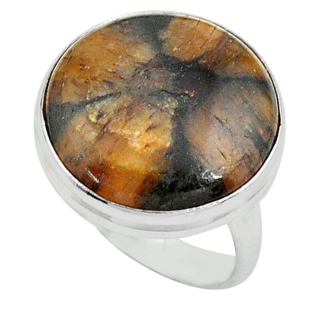 18.68cts natural brown chiastolite 925 silver solitaire ring size 9 p80575
