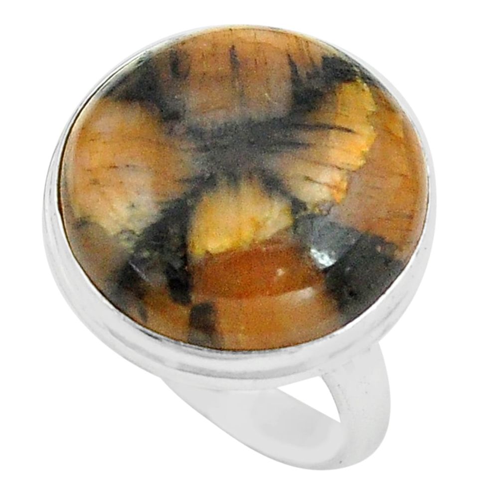 22.59cts natural brown chiastolite 925 silver solitaire ring size 8 p80576