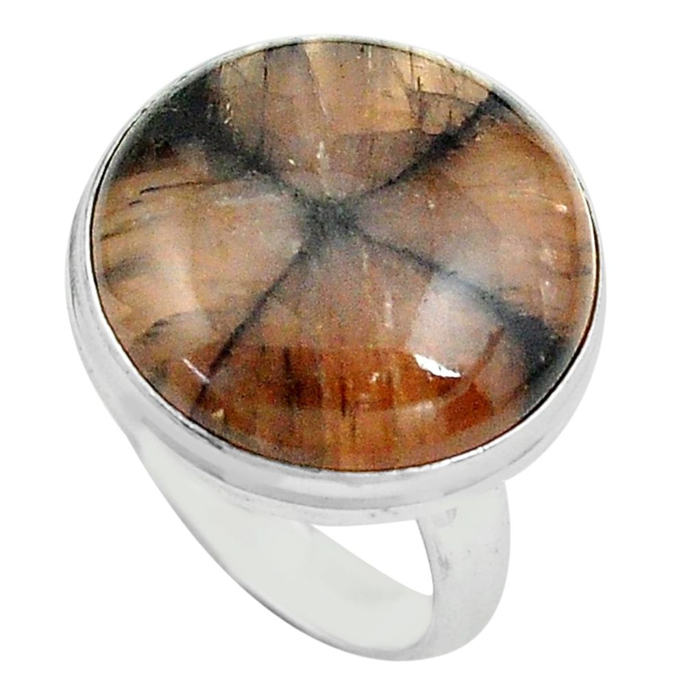 24.35cts natural brown chiastolite 925 silver solitaire ring size 8 p80577