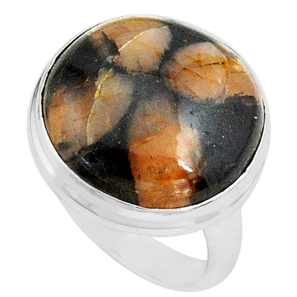 18.68cts natural brown chiastolite 925 silver solitaire ring size 7.5 p80579