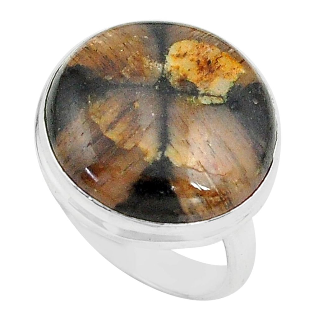 17.57cts natural brown chiastolite 925 silver solitaire ring size 7.5 p80580