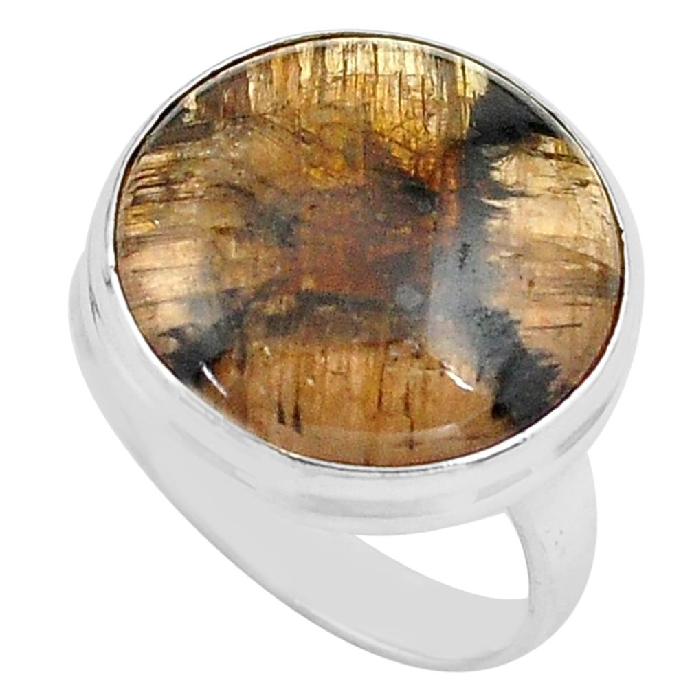 18.70cts natural brown chiastolite 925 silver solitaire ring size 9 p80793
