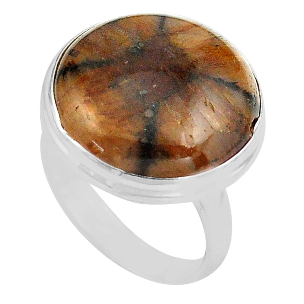 23.46cts natural brown chiastolite 925 silver solitaire ring size 9 p80798