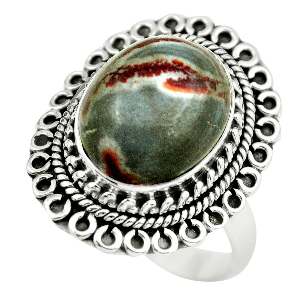 7.51cts natural brown coffee bean jasper 925 silver solitaire ring size 8 d32169