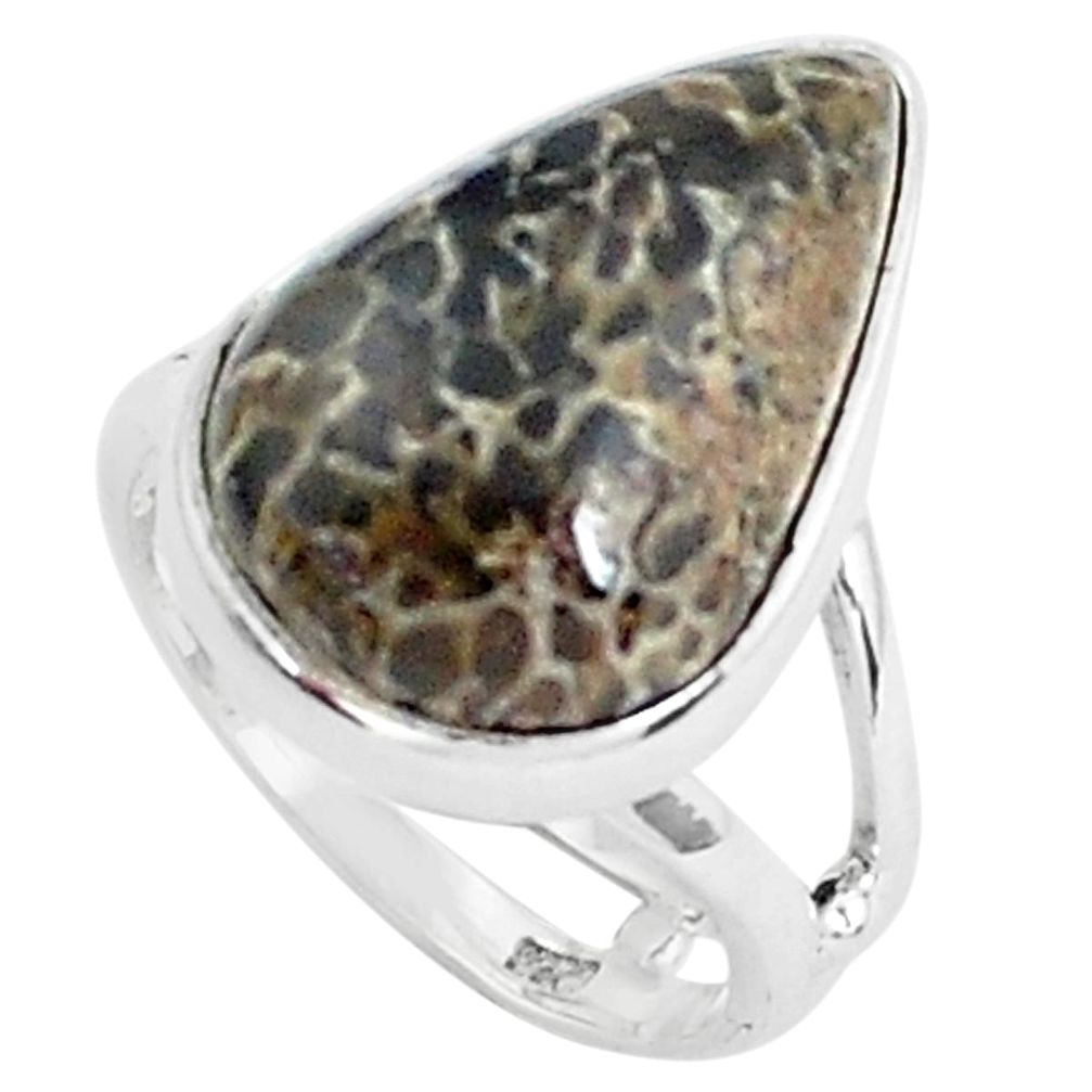 Natural brown dinosaur bone fossilized 925 silver solitaire ring size 6.5 p45994